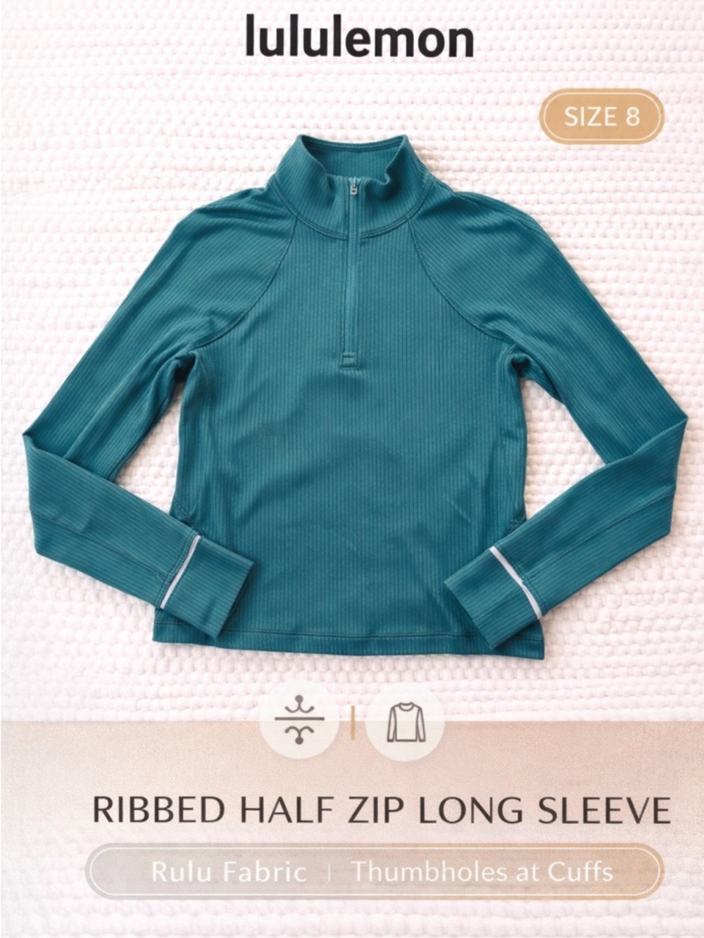 Lululemon Rulu Ribbed Half Zip Storm Teal Long Sleeve Size 8 Run